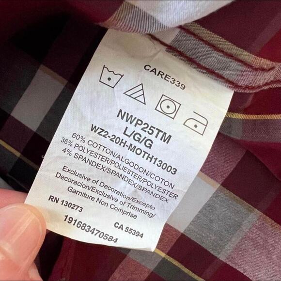 Wrangler Regular Fit Men’s Button Down Plaid Shirt Size Large Red Gray - Picture 7 of 7